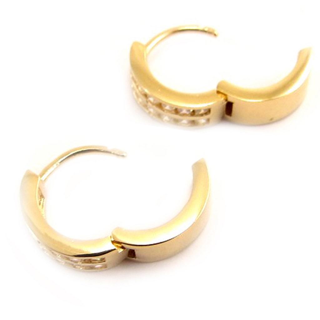 Les Trésors De Lily [L4322] - Gold Plated Hoop Earrings 'Déesse' Golden White - 10x5 Mm