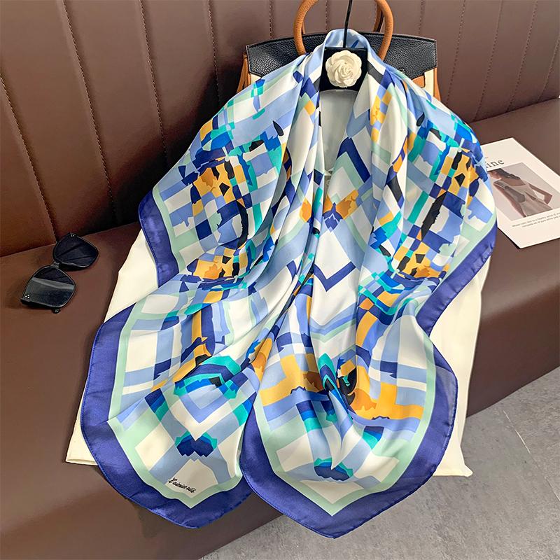 110x110cm Women Silk Square Scarf Hijab Female Design Print Lady Shawl Wraps Foulard Headbands Bufanda Large Bandana Luxury