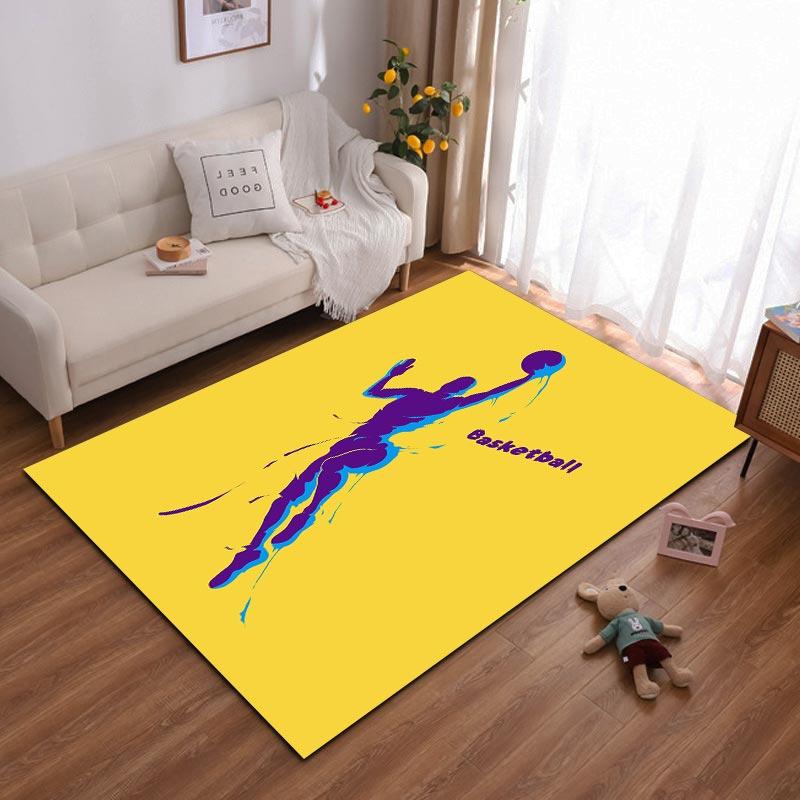 Basketball Player Silhouette Carpet, Yellow Background Sports Decor Suitable for use as an anti-slip for living room bedroom sofas