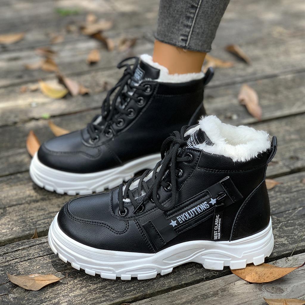 Модные теплые плюшевые ботильоны на толстой подошве для женщин, модные зимние кроссовки с высоким верхом, женские удобные нескользящие зимние ботинки на меху