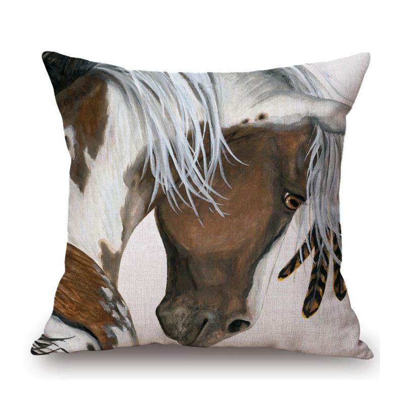 Mustang Horse Wild Horsemanship Club Decoration Art Sofa Throw Pillow Case Black White Elegant Linen Pony Cushion Cover