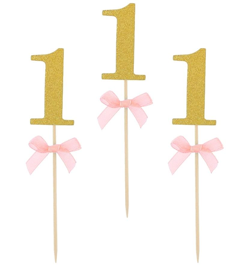 Pink First Birthday Cupcake Picks 10 Pcs