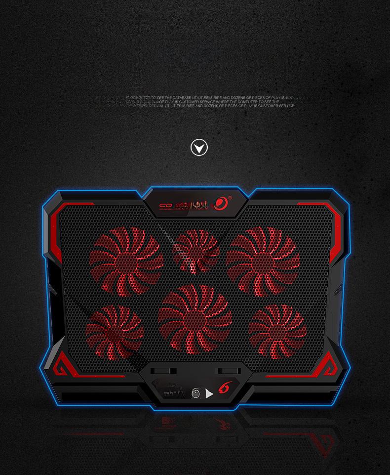 Улучшенный тонкий кулер для ноутбука с шестью вентиляторами и сенсорным управлением для игровых ноутбуков