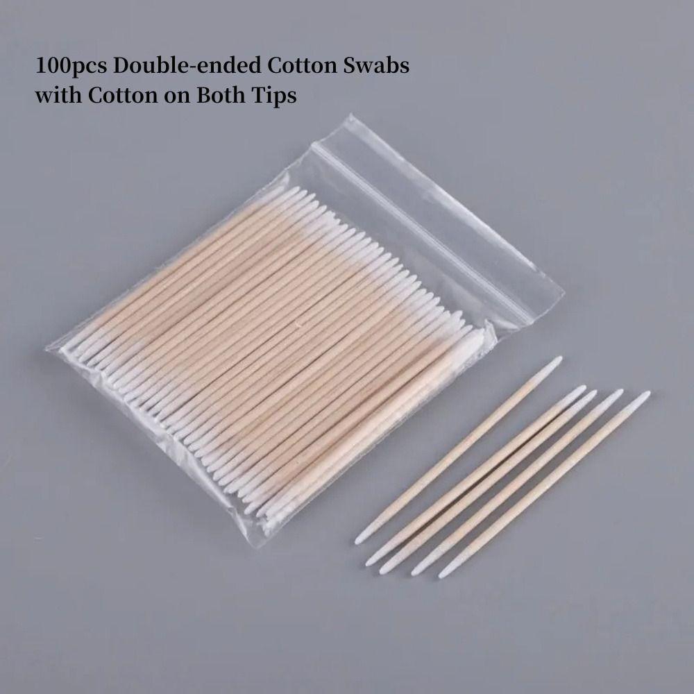 100Pcs Chlorine-Free Double-end Wood Cotton Swab Eyelash Extension Glue Removing Tools