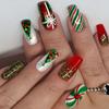 Sparkling Christmas Press 24pcs-On Nails Set - Red & Green Striped, Medium Ballet Shape With Glitter Accents, Includes Jelly Adhesive & Nail File