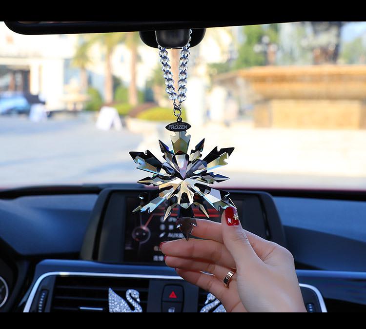 Goddess Style Crystal Snowflake Car Mirror Pendant - High-End Interior Ornament