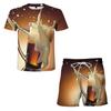 Мужская футболка с коротким рукавом, шорты, костюмы из двух частей, мужская мода, пивные комплекты с 3D-печатью