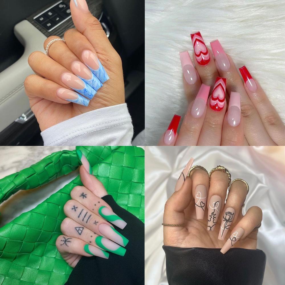 24pcs/Box Press On Nails Manicure Tool Full Cover Fake Nails Coffin False Nails Wearable Nail Tips