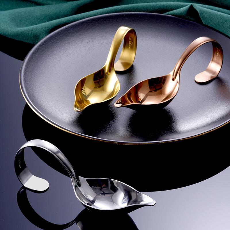 Ложка для приправ из нержавеющей стали с заостренным горлом, кофейные ложки с изогнутой ручкой, ложка для соуса и меда, кухонная утварь