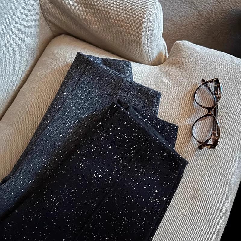 Women's Black Wool A-Line Shorts - 2024 Autumn/Winter Casual Wide-Leg Style