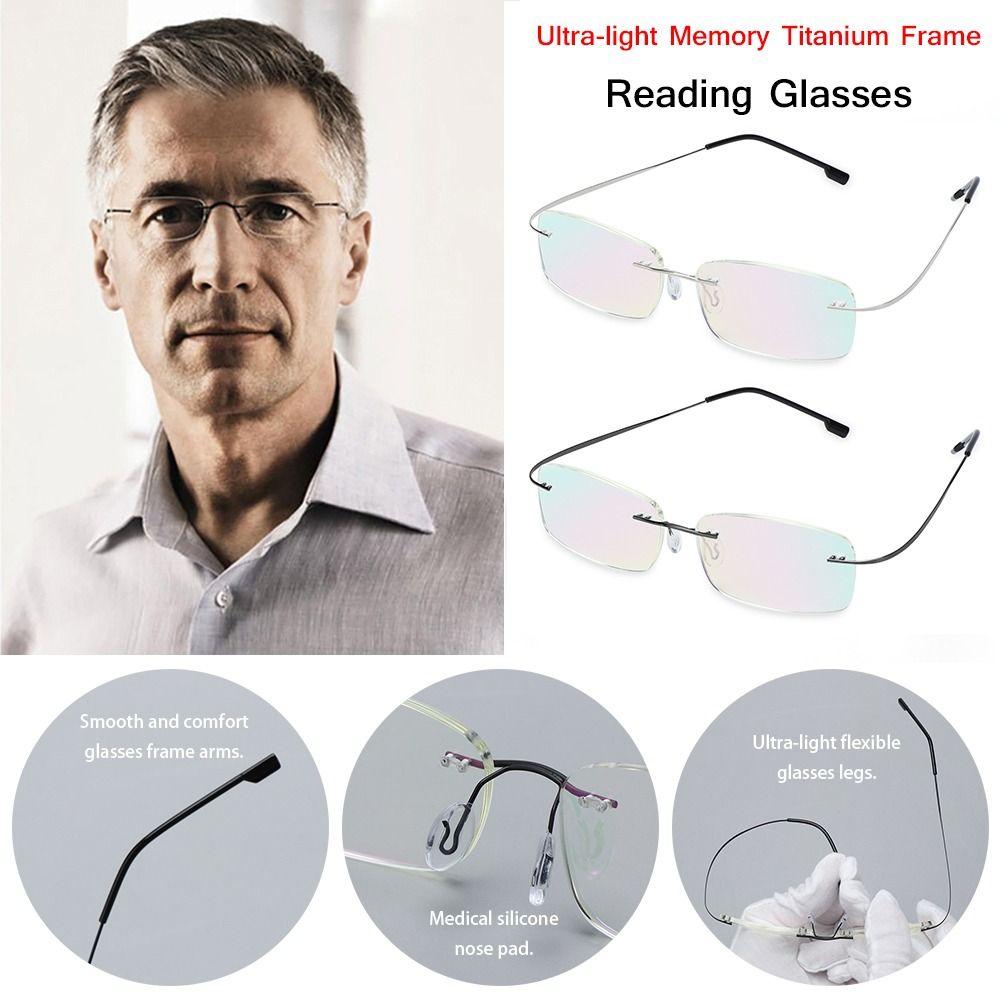 Очки Очки без оправы Очки для пресбиопов Очки для чтения Память Титан Ультралегкие