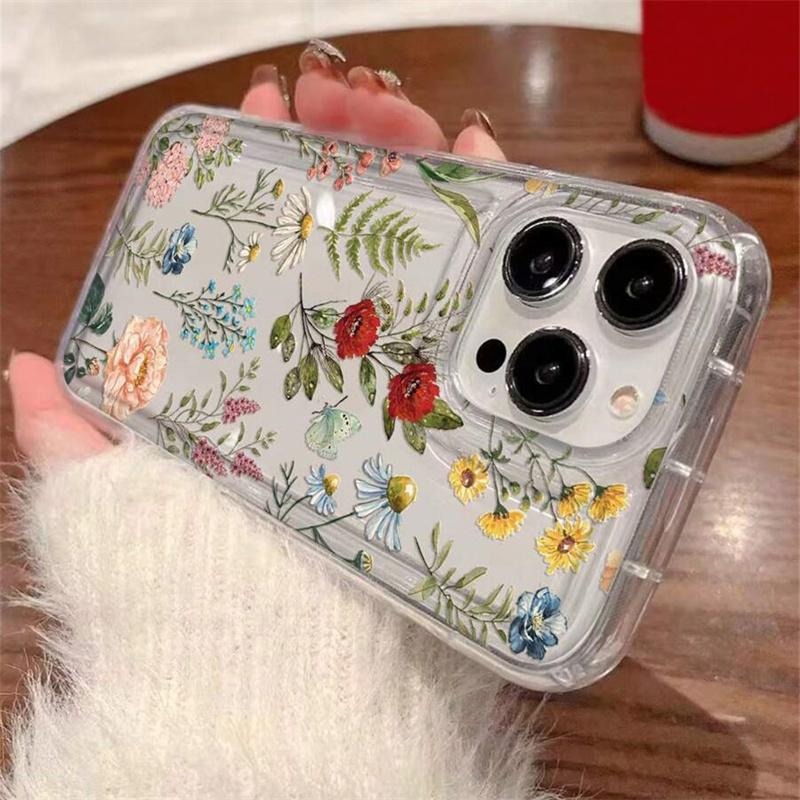 Прозрачный Чехол для Телефона с Цветами и Растениями для iPhone 16 16e 15 14 13 12 11 Pro Max X XS XR XSMax 7 8 Plus Противоударный Мягкий Чехол из ТПУ