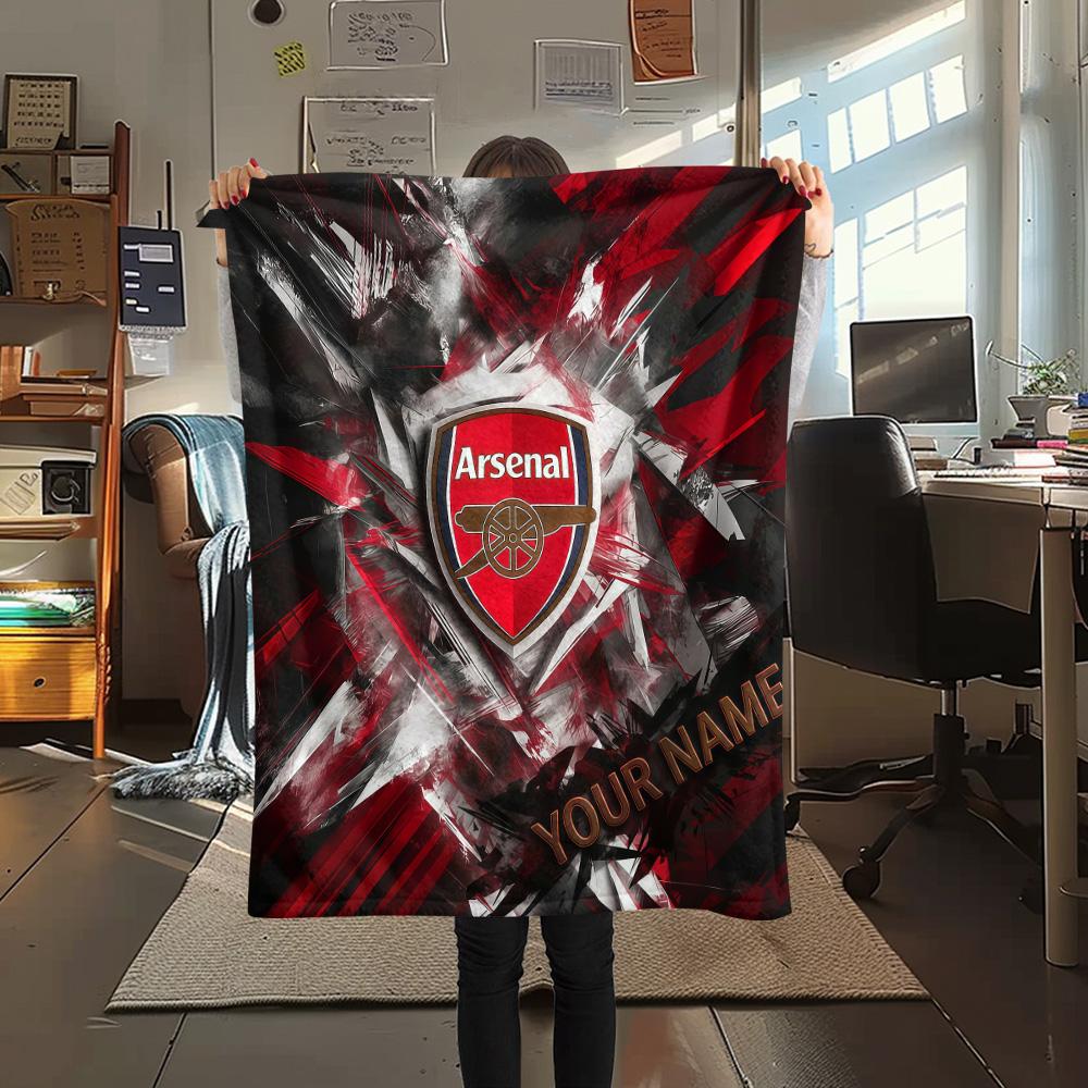Custom Name Arsenal Football Club Flannel Blanket, High quality Comfortable for All Seasons, Home Decor, Warmth and Comfort