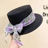 Женская соломенная плетеная шляпа-цилиндр с короткими полями, летняя, кружевная, вышитая, фиолетовая, с плоским верхом, солнцезащитная и защищающая от солнца, соломенная шляпа
