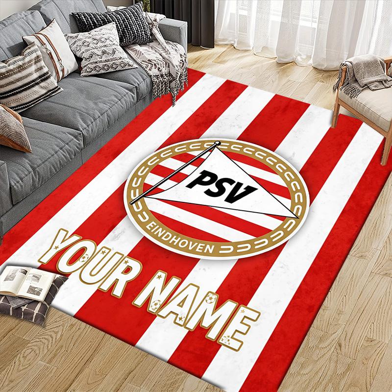 Custom Name PSV Eindhoven Flannel Pattern Square Carpet,Area Rug,Carpet Rug for Living Room Bedroom Sofa Playroom Decor,Non-slip Floor Mat