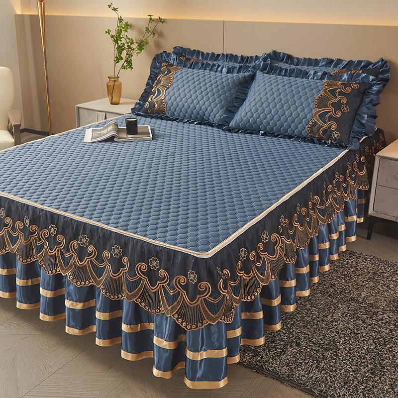 Летний латексный коврик из ледяного шелка, летний коврик из трех частей, кружевная юбка-кровать, съемное покрывало в европейском стиле, коврик для кондиционирования воздуха, постельные принадлежности