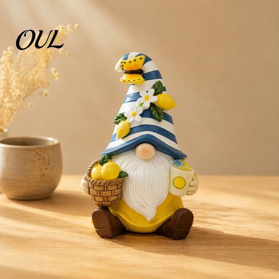Pastoral Style Desk Accessory Lemon Gnome Figurine, Resin Garden Statue, Mediterranean Party Cute Butterfly Gift Decoration for Home Kitchen