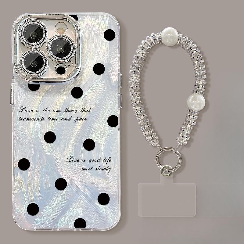 Bow Polka Dot Bracket Bracelet Suitable for IPhone 16 Feather Yarn Apple Phone Case 15promax High-end Sense 14