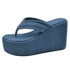2024 Summer High Heel Wedge Flip Flops Women Clip Toe Chunky Platform Slippers Woman Casual Thick Bottom Blue Slides Ladies Shoe