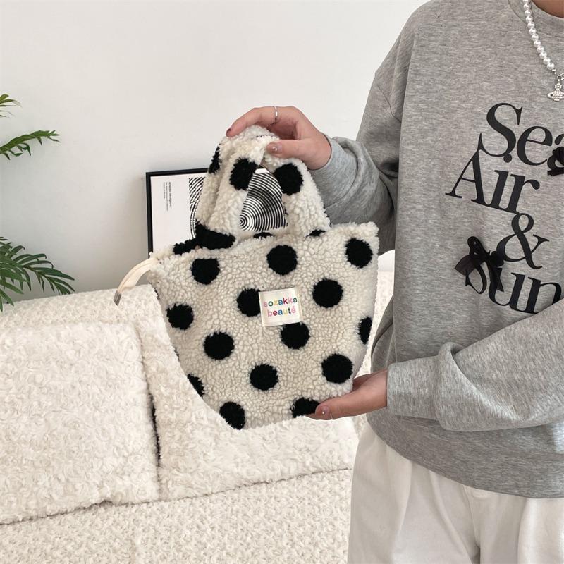 11 Новая зимняя плюшевая сумка женская сумка для бенто в горошек сумка для покупок для работы