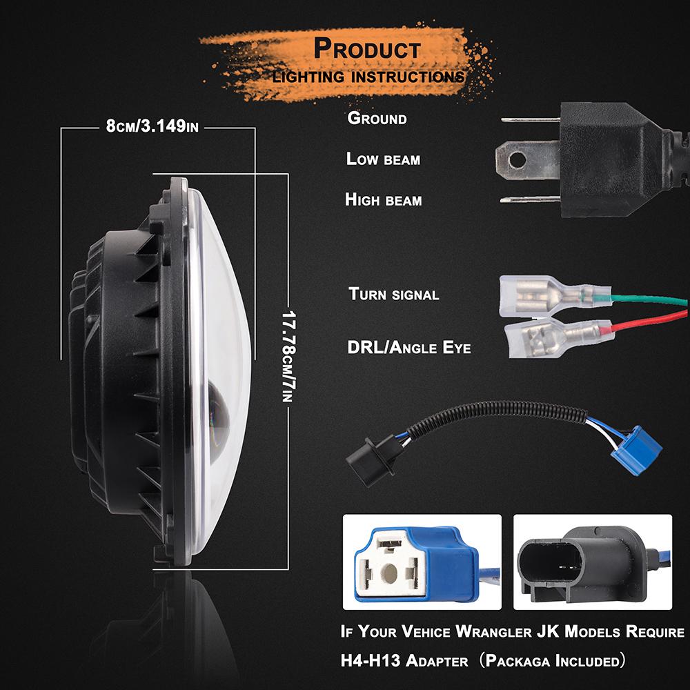 12V/24V Motorcycle Car Headlight 7 Inches Round LED Driving Lamp Head Lamp Fit for 7 Inches Jeep