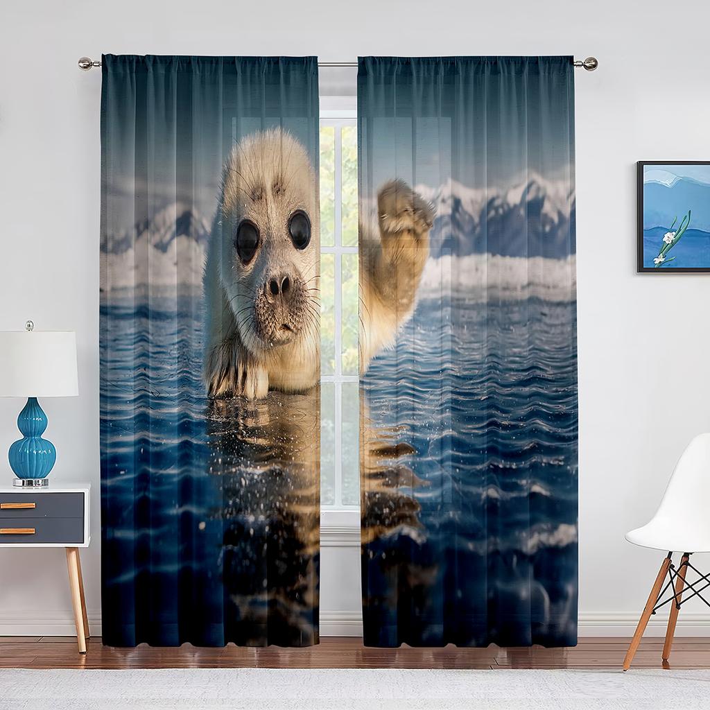 Подводное животное морской лев плавает в чистой воде Прозрачная занавеска для гостиной кухни спальни Домашний декор Тюль Вуаль занавеска