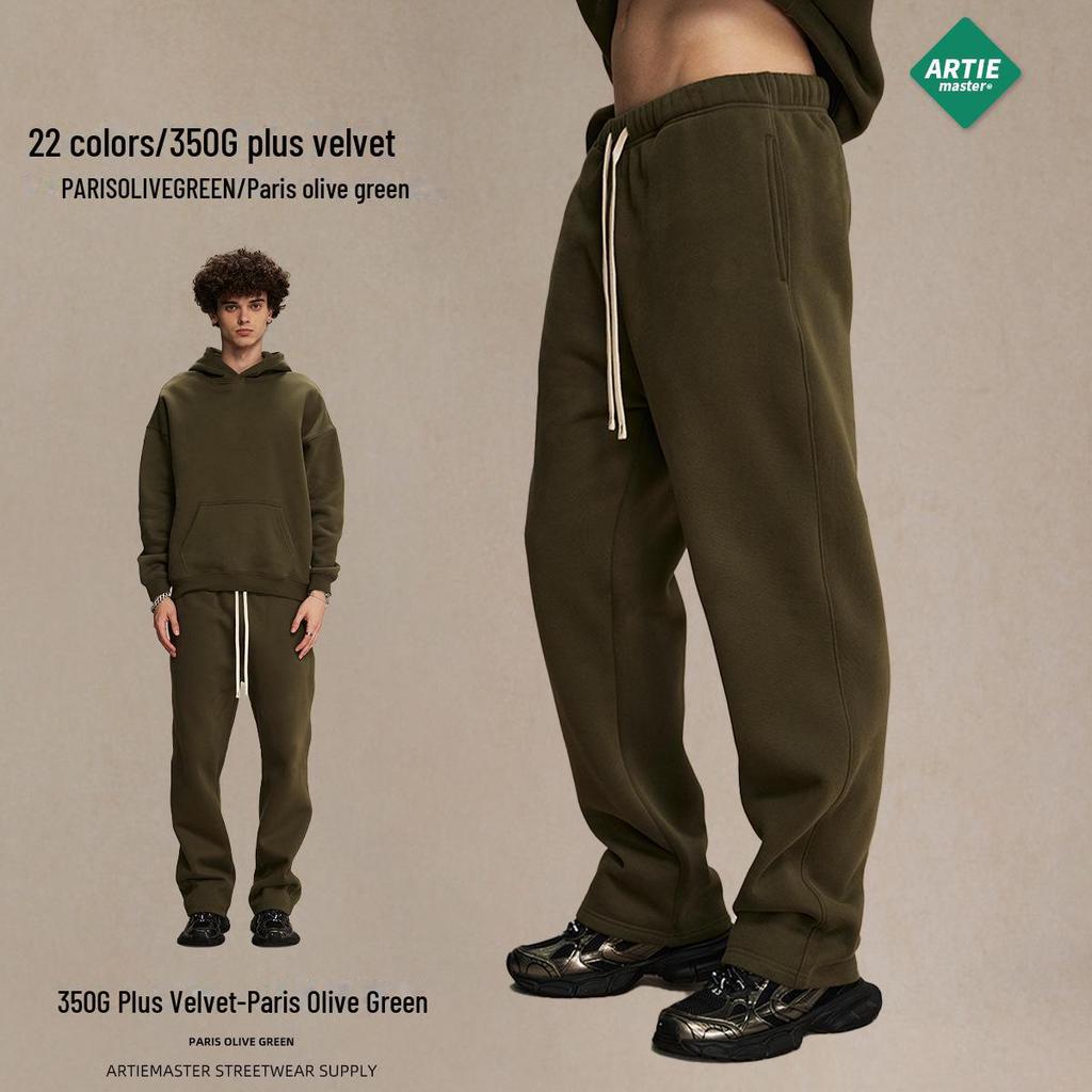 2024 Autumn/Winter Men's Thick 350g Velvet Straight-Leg Loose Casual Sports Trousers