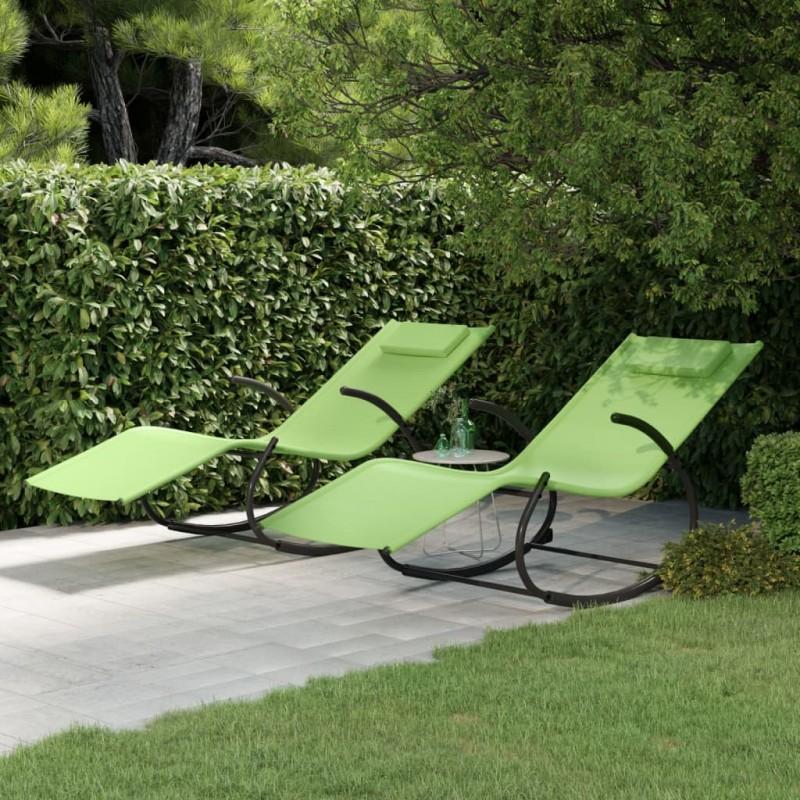 Day and Night - Day and Night Rocking Lounger 2 Units of Steel and Green Textilene