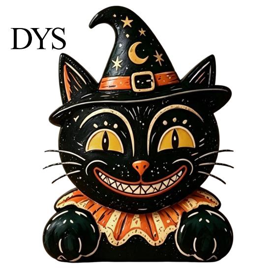 Деревянная фигурка кошки, Винтажная фигурка на Хэллоуин, Деревенская фигурка ведьмы, зомби, совы, лягушки, Маленькое деревянное украшение для стола, Украшение для многоуровневой полки в стиле кантри