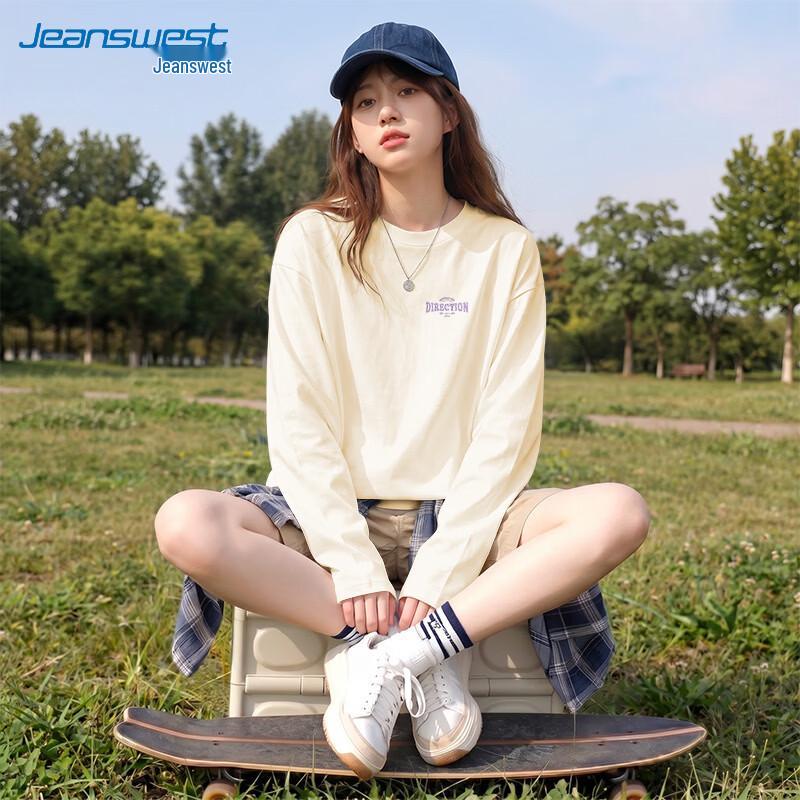 Женская хлопковая футболка Jeanswest 2026, повседневная, свободная, с длинным рукавом, для ранней осени