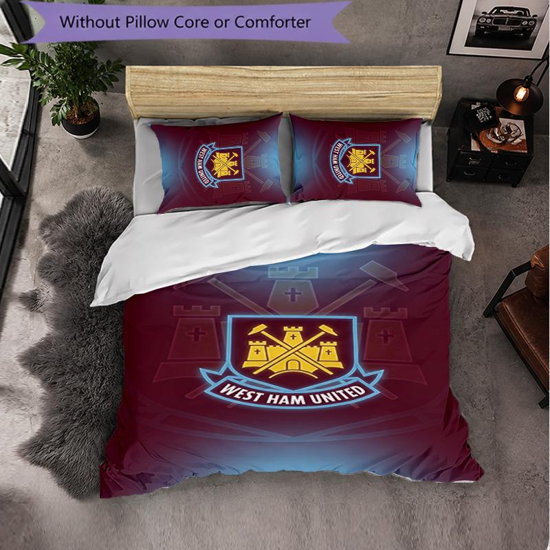 Футбольный комплект постельного белья West Ham United из 3 предметов Мягкий комплект с пододеяльником и наволочками Напечатанный комплект для декора спальни для дома