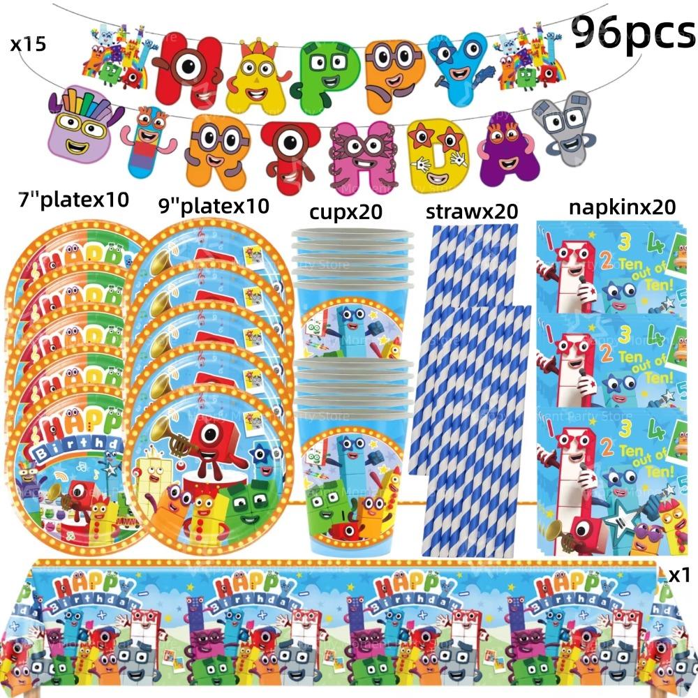 Building Block Birthday Party Decoration Number blocked Tablecloth Cup Plate Napkin Baby Shower Number Party Favors Supplies