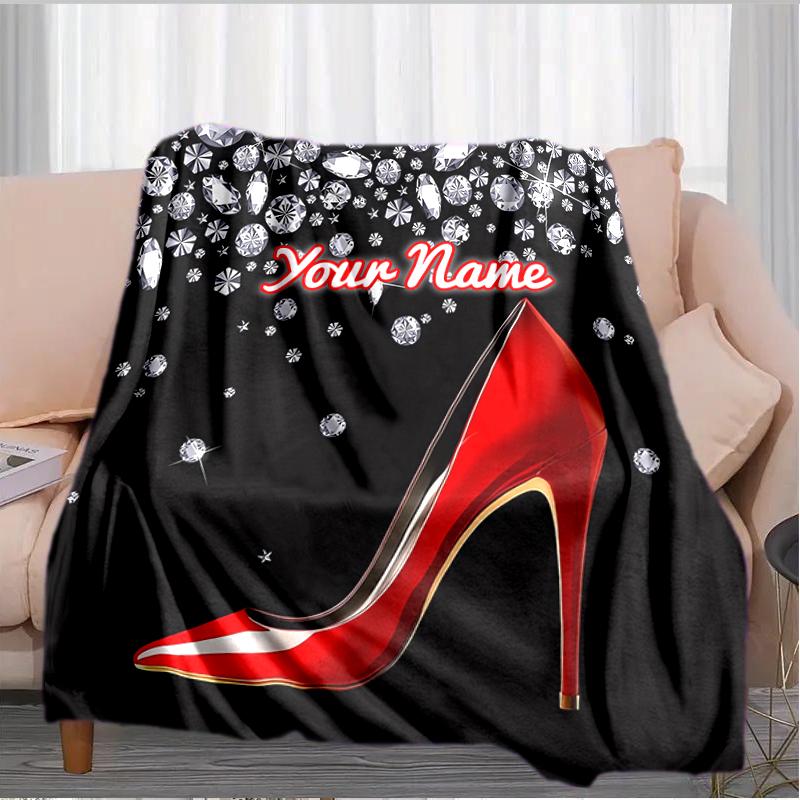 1PC Custom Name Heel Diamonds Flannel blankets Patterns Throw Blanket All-Season Soft Gift for Couch, Bed, Camping gifts