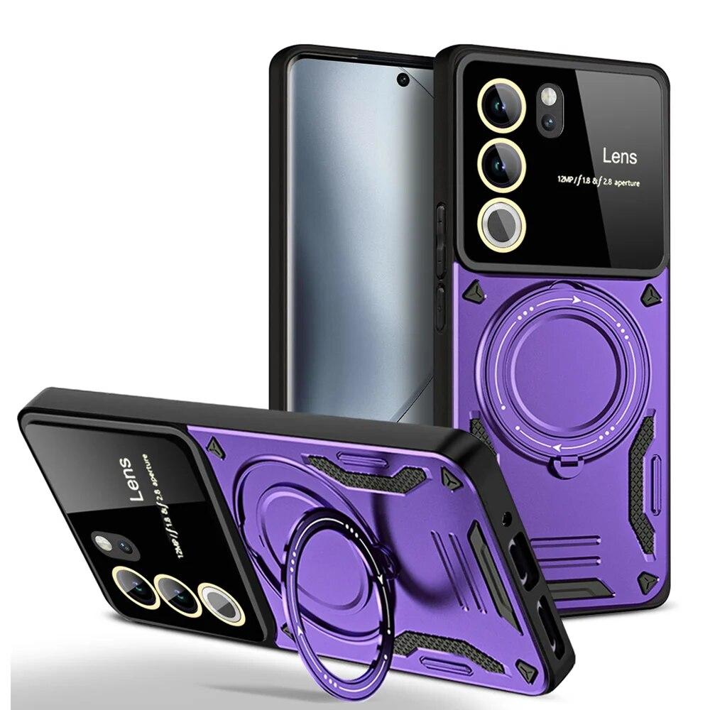 KEYSION Противоударный чехол для VIVO V29 5G V27 V27e, кольцевая подставка, защитная задняя крышка для камеры, задняя крышка телефона для VIVO Y36 4G Y35 Y22 Y22S Y16