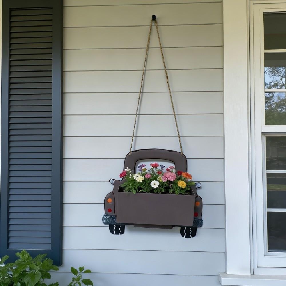 Retro Cartoon Truck Shaped Flower Pot Iron Car Wall Planter Hanging Truck Planter for Balcony