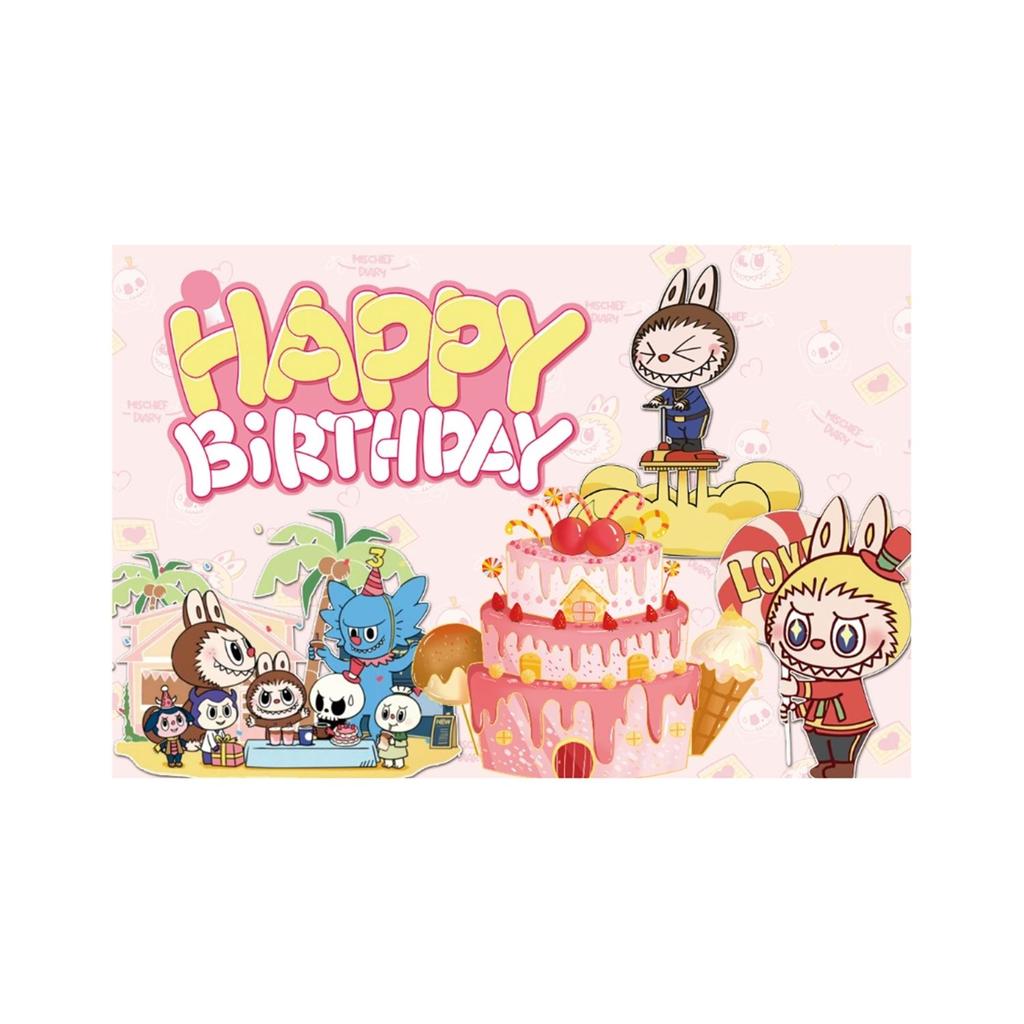 Labubu Birthday Party Decoration Children's Party Supplies Paper Plates, Paper Cups, Tissues, Tablecloths, Flag-raising Gift Bags