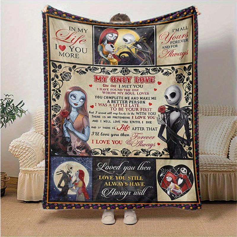 1pc, Cozy Home Decor Blanket: Jack and Sally's Eternal Love Perfect Gift for Bedroom, Living Room, Travel, Camping, Car