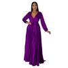 Women's Autumn V-Neck Lantern Sleeve Pleated Dress Elegant Party Cocktail Gown