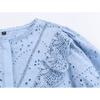 Kaslead New Women clothes Western Style Fashion Simple and Versatile Hollow Embroidery Shirts 8741231