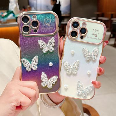 17 Воздушный Жемчужный Бабочка для Чехла Мобильного Телефона IPhone 16 Любовная Волна для IPhone 15 Promax Шелковое Покрытие