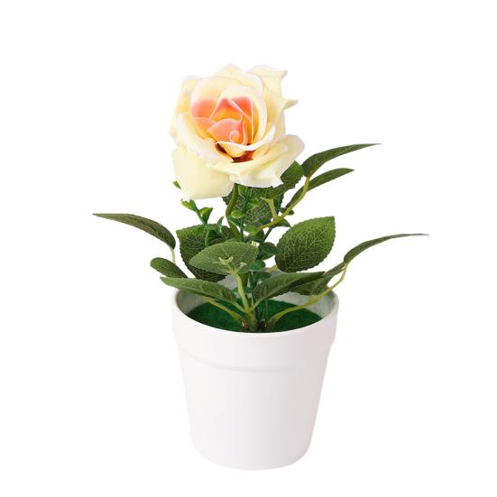 Искусственная Роза в Горшке Настольная Искусственная Роза Бонсай Многоразовая Искусственная Роза в Цветочном Горшке для Домашнего Офисного Декора Реквизит для Фотографии