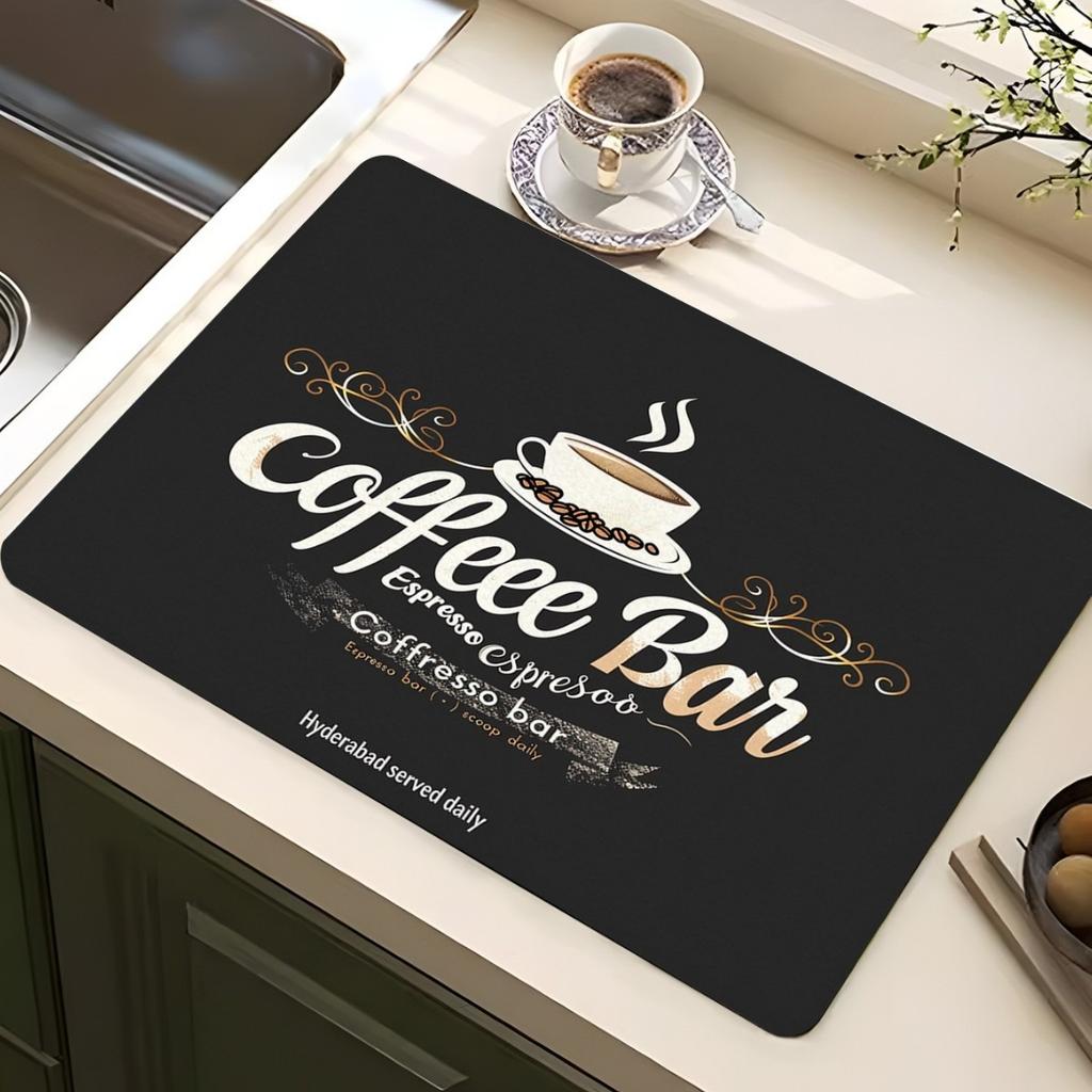 Классический кофейный дизайн Коврик для сушки посуды Мягкая резина Нескользящий Впитывающий Полиэстер Устойчивый к пятнам Для кухни Кофейный бар Столешница
