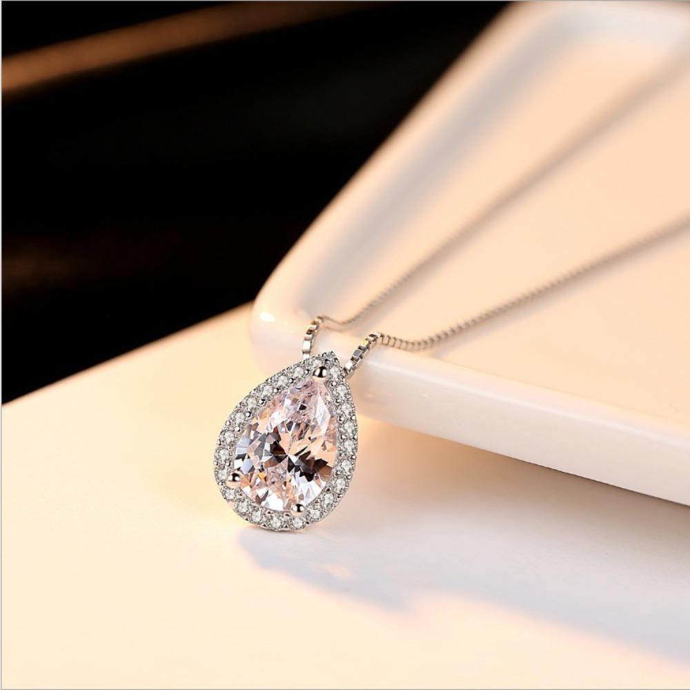 S925 Silver Plated Pear Drop Necklace Elegant Wedding Pendant for Women Luxury Party Jewelry
