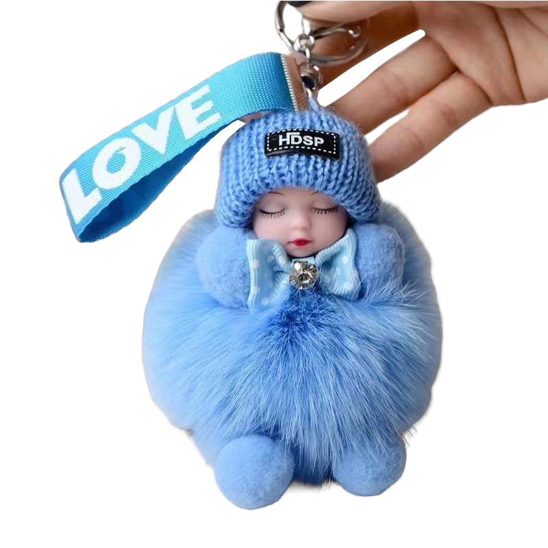 Exquisite Handmade Plush Sleeping Doll Pendant with Faux Mink Fur, Perfect As a Backpack Accessory