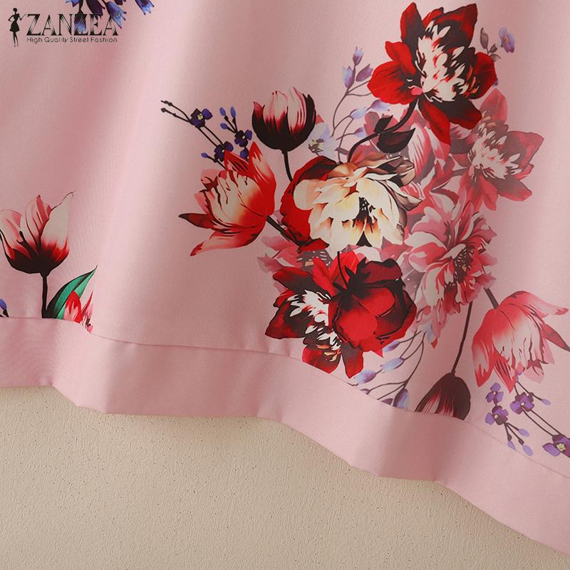 ZANZEA Women Casual Round Neck 3/4 Sleeve Loose Floral Print Blouse