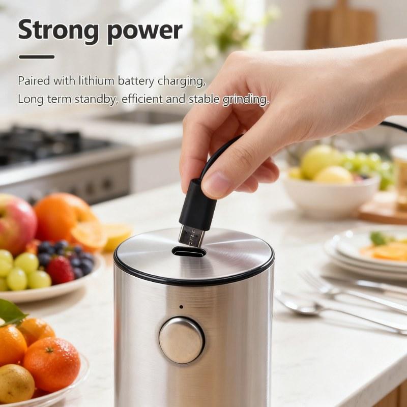 Electric Salt and Pepper Grinder Set, UsB Rechargeable,Adjustable Coarseness, LargeCapacity, Auto Grinders with LED Light