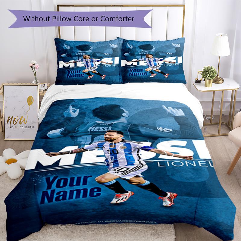 Football Messi Customize Your Name Bed CoverBed Design for Study room Soft Bedding Bedroom Decor Birthday/Christmas GiftSpiritual Gift