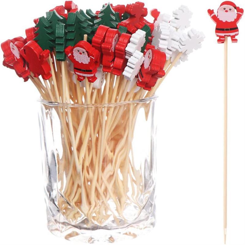 100PCS Christmas Tree Shaped Drink Cocktail Picks Appetizer Fruit Cupcake Pocks Festival Party Favors Decorations