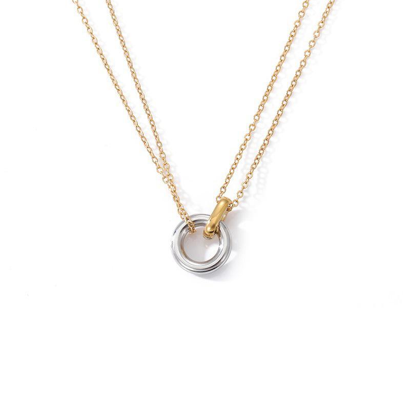 Новое двухцветное гальваническое ожерелье из нержавеющей стали с геометрическим круглым кулоном