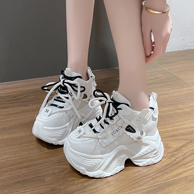 Fashion New High Platform Sneakers Women Thick Sole Non Slip Sports Dad Shoes Woman Korea PU Leather Chunky Sneakers 2023 Spring